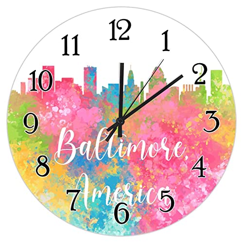 Baltimore Watercolor Cityscape Wall Clock 10-inch