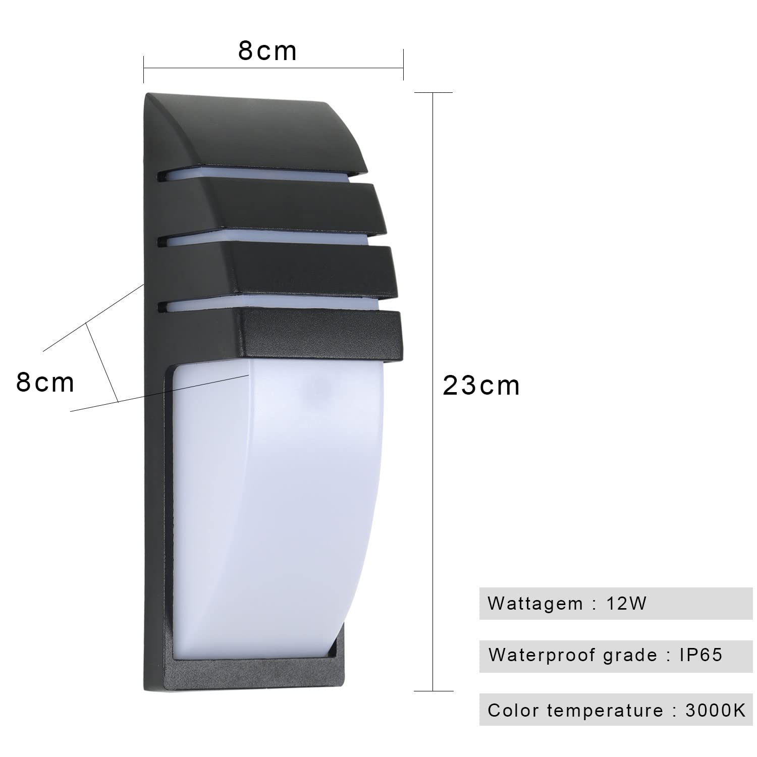 Comely 2 Pezzi Applique da Parete Interno/Esterno, 12W Lampade da Parete LED IP65 Impermeabile, 3000K Bianco Caldo Applique da Esterno per Giardino, Corridoio, Garage, Courty, Balcone