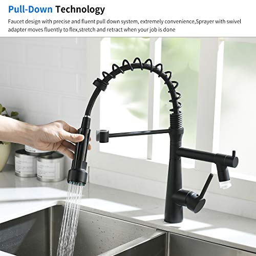 TIMACO Robinet de cuisine avec ressort en spirale robinet et douchette (Robinet de cuisine LED noir) TIMACO Robinet de cuisine avec ressort en spirale robinet et douchette (Robinet de cuisine LED noir)