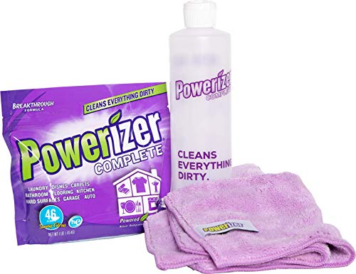 Powerizer: Complete Starter Kit - 1-lb. Powder Concentrate, 2 Microfiber Cleaning Cloths and 1 Squirt Bottle - All-in-One Natural Laundry Detergent, Dishwasher Detergent and Household Cleaner