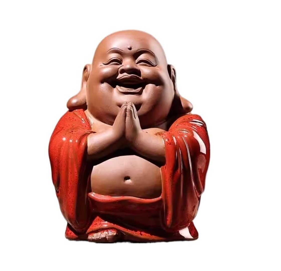 GAOJUNAN Buddha Statue,Zen Altars, Laughing Buddha Statue For Home And Car Decor, Ceramics Lucky Happy Figurine, Indoor Decoration Desk Shelf Decoration(E)