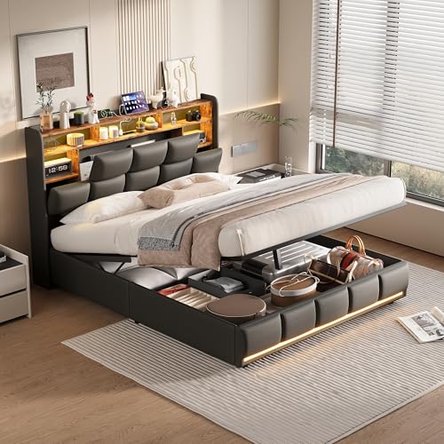 BHFFTHK Cama tapizada de matrimonio 160x200, cama hidráulica con espacio de...