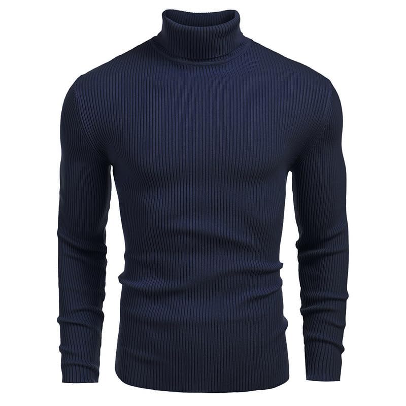 Men's Turtleneck Sweater Autumn and Winter Long Sleeve Pullover Thread Sweater Casual Basic Ribbed Sweatershirt