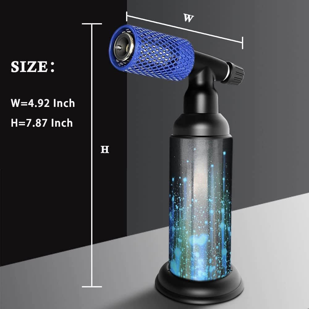 Encendedor de butano azul con cubierta protectora de acero inoxidable antiquemaduras, linterna de gas recargable para cocina, protector de llama ajustable con funda (gas no incluido) (acero