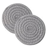 PPhtony Round Drink Coasters Cotton Woven Absorbent Bar Coasters Housewarming Gift for Coffee Tables Wooden Tabletop Minimalist Home Decor, Set of 2 (Grey)