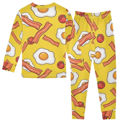Pajama Sets Long Sleeve Food Breakfast Eggs Bacons Soft Comfy Sleepwear 2 Piece PJS 3-8T3