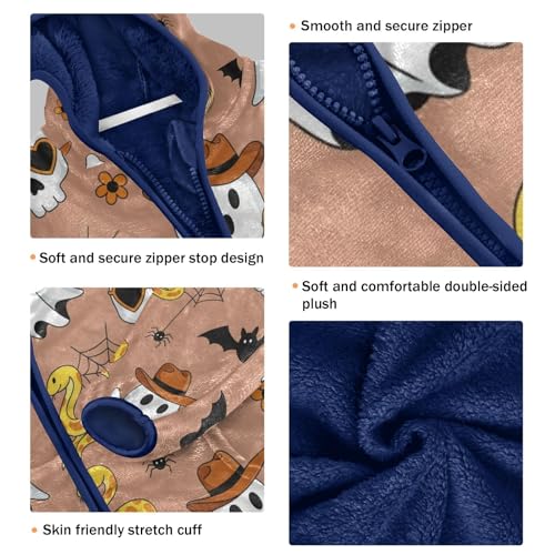 Cute Halloween Pattern with Ghost Toddler Fleece Jacket Girl Boys Hooded Fleece Jacket Coat Warm Outwear Zip-up 3-10T3