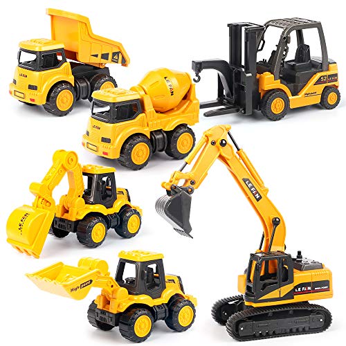 Mini Construction Trucks, Construction Vehicles Site for Kids Engineering Toys Playset, Excavator, Bulldozer, Forklift, Dump Truck, Mixer Truck, Gift for Age 3 Years and Up Boys Girls Children