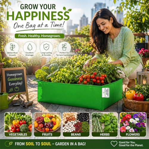 Image of HDPE 260 GSM Rectangular Grow Bag (24x18x9 Inch) | Reusable UV Stabilized Grow Bags for Terrace, Balcony & Kitchen Garden | Heavy Duty Vegetable Planter | Ideal for Leafy Plant & Herbs