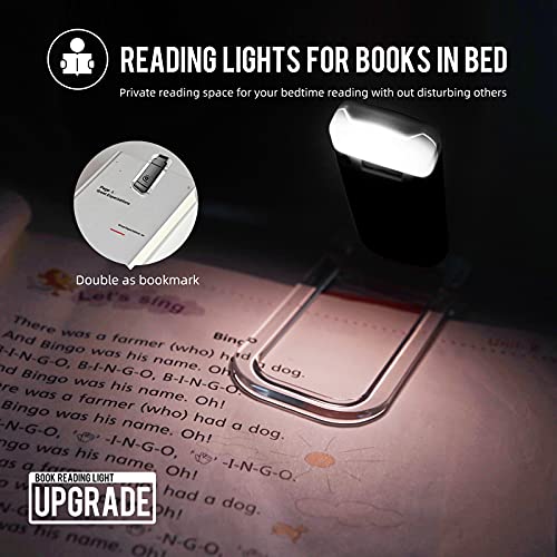 Image of EGWASER Book Light for Reading in Bed, USB Rechargeable Clip on Book Lights, 3 Brightness Adjustable Dimmable Bookmark Light for Eye-Protection, Reading Lamp for Bookworms, Travel (2-Pack Black)