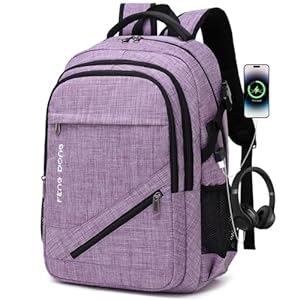 Large Laptop Backpack 17.3 inch Durable Waterproof Travel College Backpack Bookbag for Men & Women Business Backpack with USB Charging Port and Headset Port Light Purple