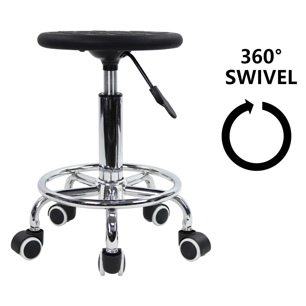 KKTONER Sgabello Girevole Antistatico in PU Schiuma con Poggiapiedi Altezza Regolabile 45-61 cm Nero
