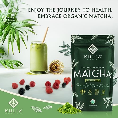 Kulia Organic Matcha Powder (100g) - Culinary Grade Matcha Green Tea Powder - Authentic Japanese Organic Matcha Green Tea Powder - Matcha Powder with Recipe E-Book and Bamboo Straws - Zero Sugar, Vegan & Low Calories Kulia Organic Matcha Powder (100g) - Culinary Grade Matcha Green Tea Powder - Authentic Japanese Organic Matcha Green Tea Powder - Matcha Powder with Recipe E-Book and Bamboo Straws - Zero Sugar, Vegan & Low Calories