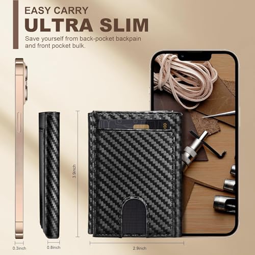 Trifold Wallet for Men - Real Leather Wallet with ID Window, RFID Protection, Coin Pocket & Card Slots - Premium Leather Wallet for Men (Carbon Fiber, Black)4