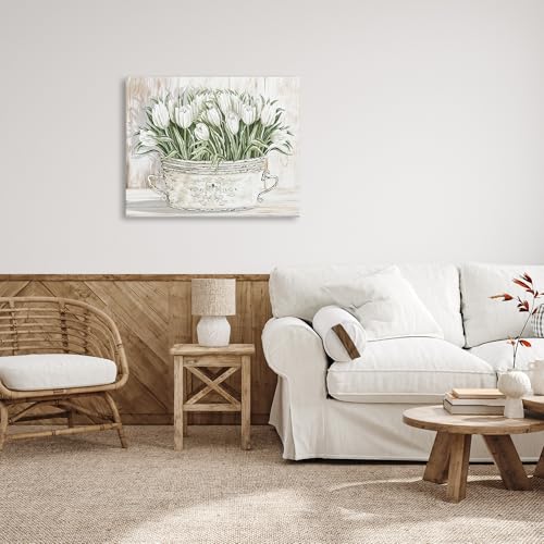Image of Stupell Industries 'Fresh White Tulip Flowers Vintage'| Canvas Art | Stupell Industries | 40 x 30 Inches, Easy to Hang and Sturdy, Made in USA, by Cindy Jacobs