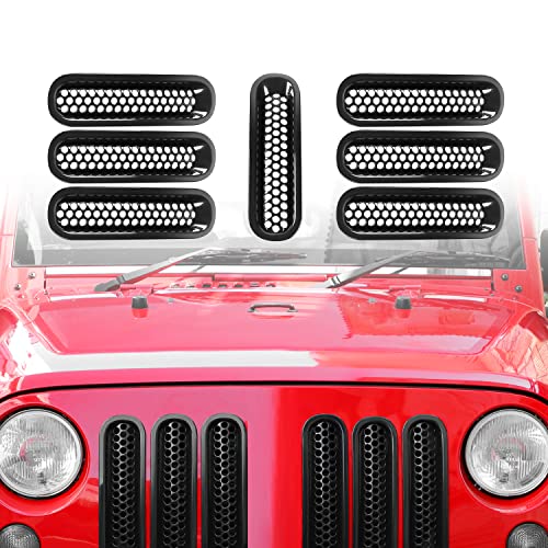 Rt-Tcz Jk Grille Inserts, Front Grill Mesh Black Accessories For Jeep Wrangler Jk Jku Rubicon Sahara Unlimited 2007-2015 (7Pcs) #TOP1