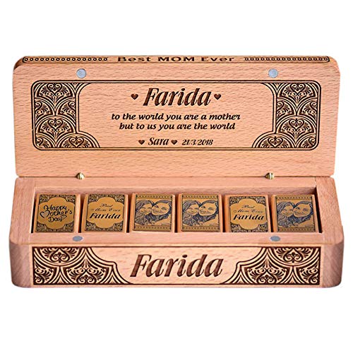 Laser Gallery Personalized Engraved Royal Wooden Gift Box with 6 Customized Chocolates with Photo & Name - Best MoM Gift