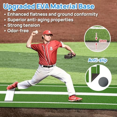 Image of Softball Pitching Mat 10' x 3' with Pitching Mound-Green /Red