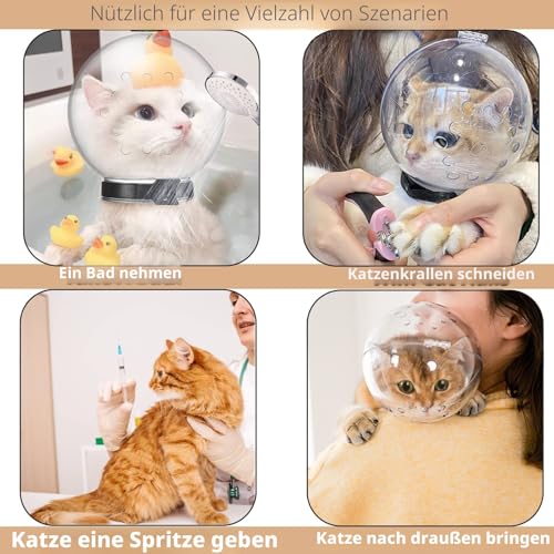 Transparenter Katzenmaulkorb mit atmungsaktiver Kapuze, Verstellbarer Astronautenhelm, verhindert das Beißen von Haustieren, Kauen, Fellpflege, Hoqqf, Ballmaske für Aggressive Katzen (L)