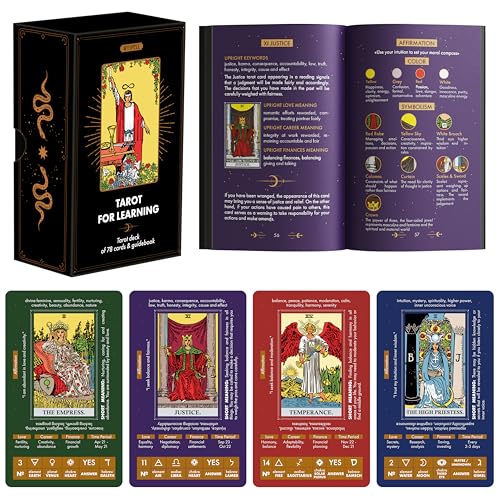Wyspell Tarot for Learning - Tarot Cards with Meanings on Them - Beginner Tarot Deck with Meanings on Them - Cards for Beginners with Guide Book