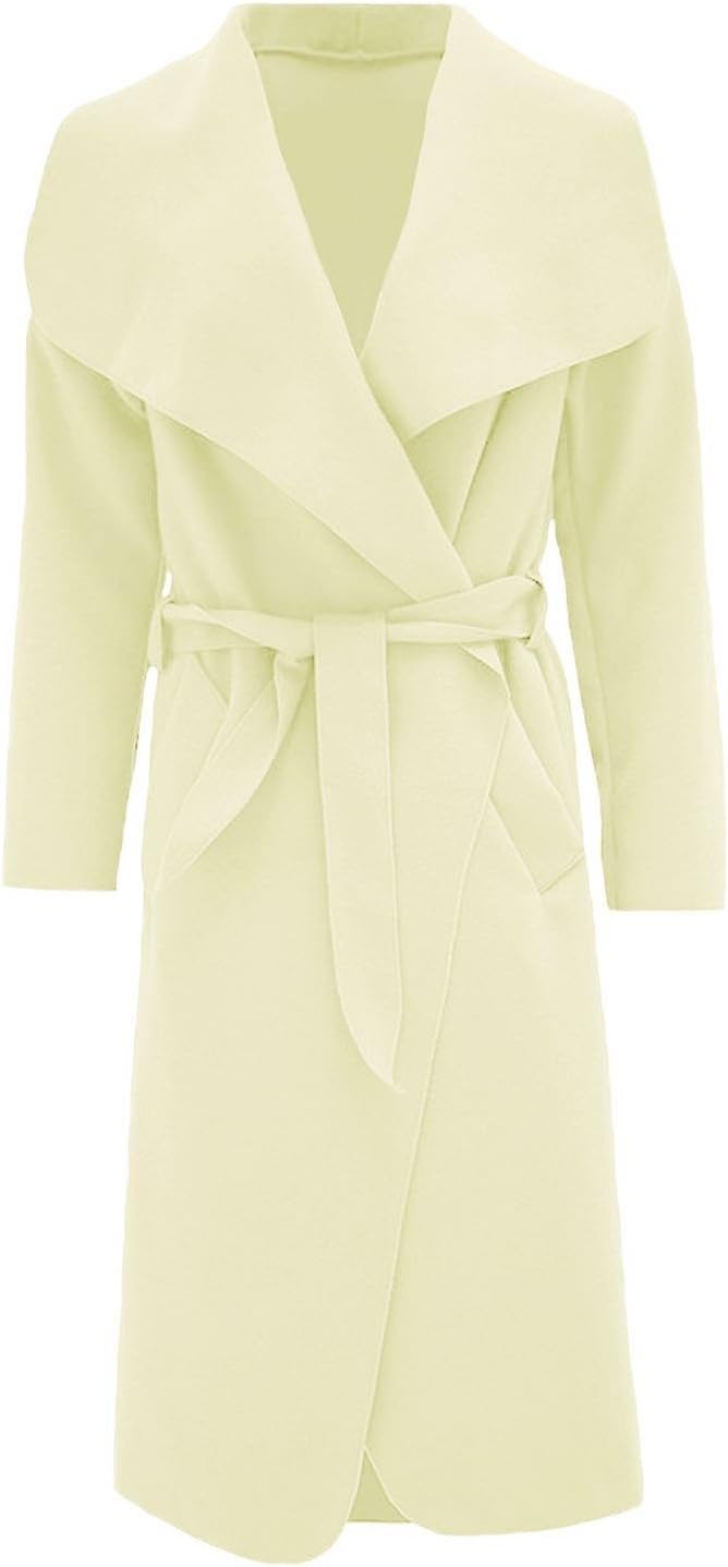 Women Ladies Italian Waterfall Belted Long Sleeve Coat Jacket