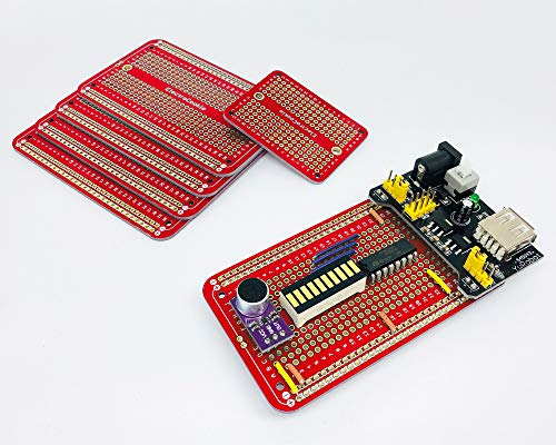 Image of ElectroCookie Prototype PCB Solderable Breadboard for Electronics Projects Compatible for DIY Arduino Soldering Projects, Gold-Plated (5 Pack + 1 Mini Board, Red)