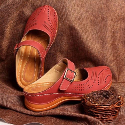 Mules for Women 2025 Arch Support Wedge Sandals Hollow Out Adjustable Closed Toe Low Wedge Outdoor Slip On Walking Shoes4