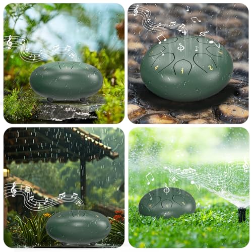 Image of Rain Drum for Outside Garden, 6 Inches 8 Notes Steel Tongue Chakra Drums, Waterproof Meditation Rain Chime, Musical Instruments for Adult Gift with Bag, Music Book, Drum Mallets (Green)