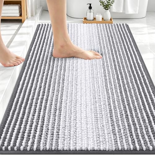 Image of OLANLY Bathroom Rugs 30x20, Extra Soft Absorbent Chenille Striped Bath Rugs, Rubber Backing, Machine Wash Dry, Bath Mats for Bathroom Floor, Tub and Shower, Home Decor Accessories, Grey