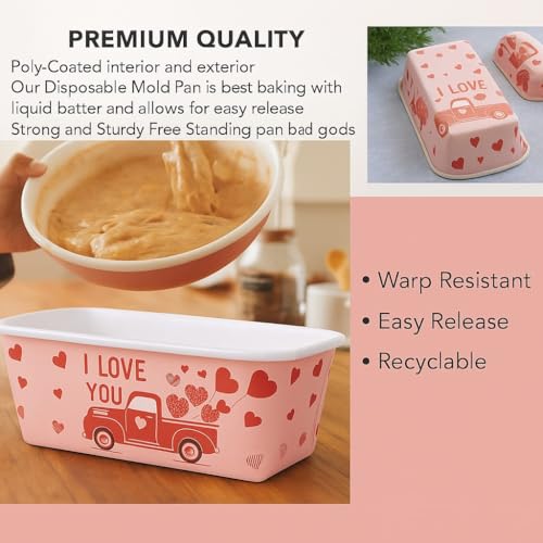 Image of Loaf Pans, Plumpy Disposable Loaf Bread Pan, Bread Pans for Baking Molds with Festive Snowflake and Christmas Designs, for Cakes and Treats (Light Pink with Small Heart, Pack of 10)