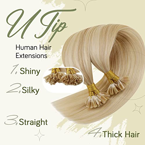 RUNATURE U Tip Hair Extensions Human Hair Ash Blonde Highlight Platinum Blonde Keratin Hair Extensions Real Human Hair Blonde U Tipped Extensions 12 Inch 40 Gram - Image 2