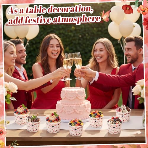 Image of Funnymoom 50 Pack Red Wildflower Graduation Ice Cream Cups 9 oz Class of 2026 Congrats Grad Disposable Dessert Snack Cups Floral Graduation Paper Soup Bowls for College High School Party Supplies