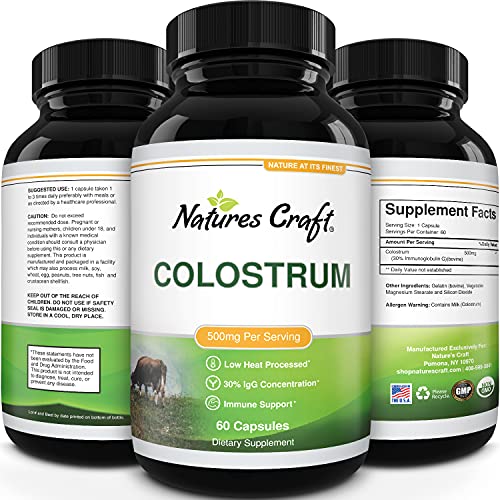 Bovine Colostrum Capsules with Immunoglobulin G - Colostrum Supplement and Muscle Builder for Gut Health Joint Support Immune Boost Bone Strength and Brain Support Probiotic Supplement