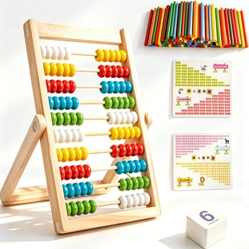 Abacus for Kids Set Educational Counting Toys Set with 100 Counting Sticks Formula Card Number Symbol Cards & Maths Games for Children Ages 3-7 Portable Abacus for Home and School Learning