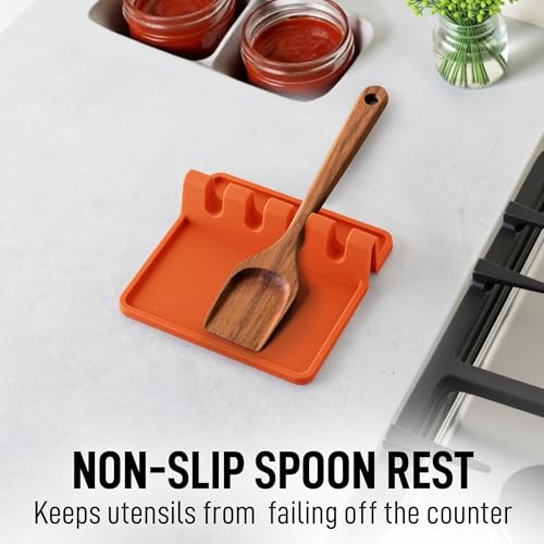 Image of Zulay Kitchen Silicone Utensil Rest with Drip Pad for Multiple Utensils - BPA-Free, Heat-Resistant Spoon Rest & Spoon Holder for Stove Top - Kitchen Utensil Holder for Ladles & Tongs - Orange