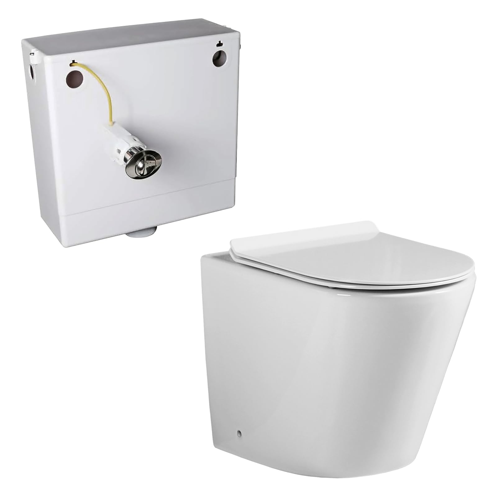 Sorrento Bathrooms White Gloss Rimless Back To Wall Toilet With Concealed Cistern Modern Round Btw Short Projection Toilet White Ceramic Wc Pan Soft Close Seat Compact Toilets For Bathroom Eco Flush Wc