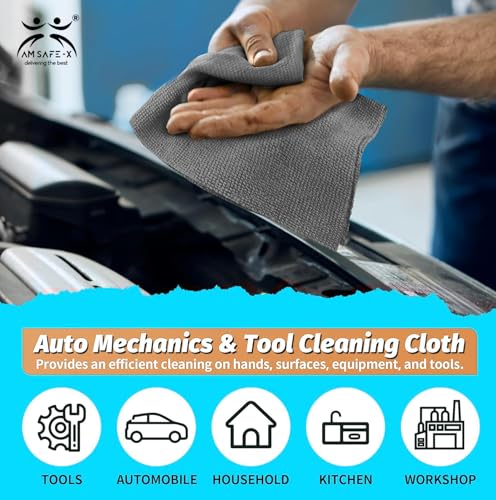 Image of AM Safe-X Microfiber Cloth for Car 250 GSM 40x40 cms 1 Pcs Grey Twisted Loop Super Absorbent Towel, Edgeless Design with Plush Pile & Lint Free Cloth for Drying & Detailing