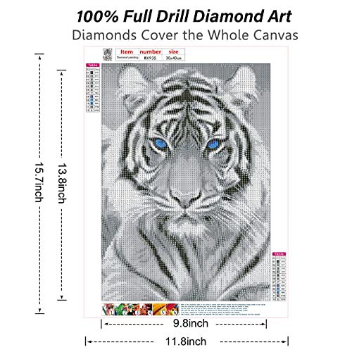 NAIMOER 5D Diamond Painting Kits for Adults White Tiger Diamond Painting Full Drill 5D Diamond Art Kits Adults Tiger Diamond Painting Rhinestone Pictures for Wall Home Decor 30x40cm - Image 2