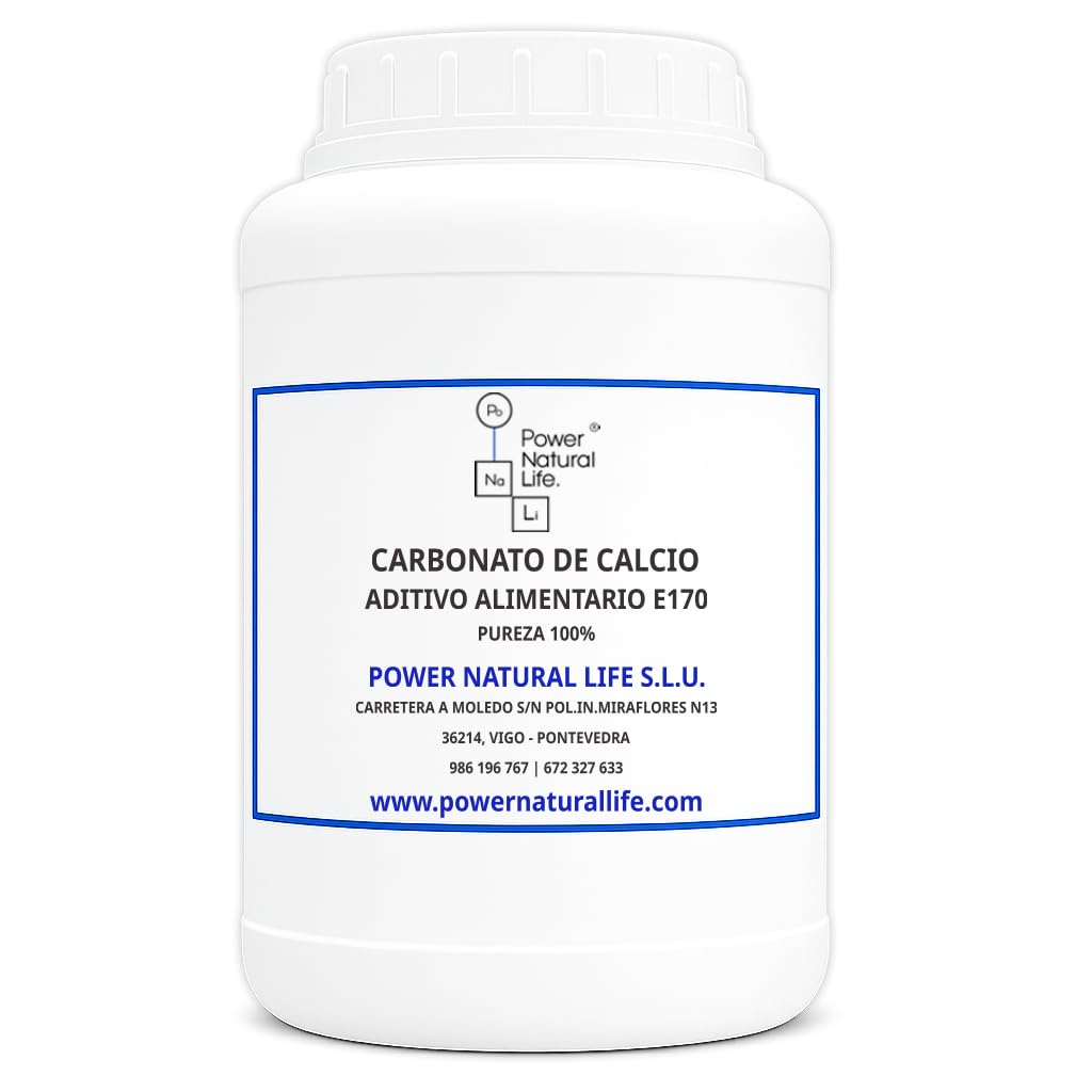 Power Natural Life Carbonato de Calcio en Polvo 1 kg Aditivo E170 Regulador de Acidez
