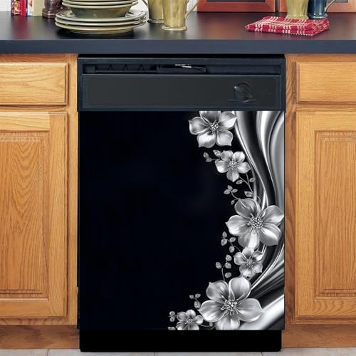 Image of BVBOX Dishwasher Magnet Cover 23 inchx26 inch, Reusable Magnetic Refrigerator Covers, Decorative Magnets Cover Fridge Door Skin Panel Stickers for Home Kitchen Appliance (Floral Relief, 23 inchx26 inch)