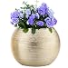6.75 Inch Round Modern Metallic Gold Tone Ridged Ceramic Plant Flower Planter Pot, Decorative Bowl Vase