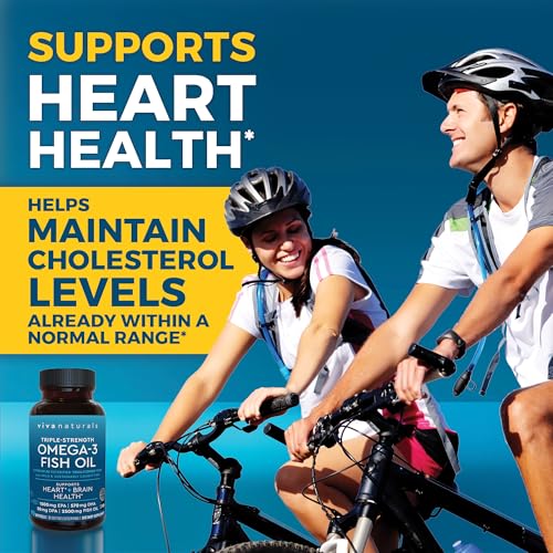 Image of Viva Naturals Triple Strength Omega 3 Fish Oil Pills - 2500 mg High-Potency Formula with 2250 mg Omega 3 Fatty Acids (Including EPA, DHA, DPA) in rTG Form for Absorption - IFOS Certified, 90 Softgels