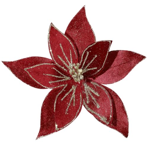 GL-Turelifes Flores de Navidad grandes con purpurina de 10.2 pulgadas, 6 piezas de flores artificiales de Pascua de terciopelo para árbol de Navidad, adornos florales plegables para decoraciones de