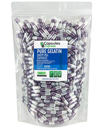 XPRS Nutra Size 000 Empty Capsules - Pearl Purple and White Colored Empty Gelatin Capsules - Capsules Express Empty Pill Capsules- DIY Supplement Capsule Filling- Fillable Color Gel Pills (1000 Count)