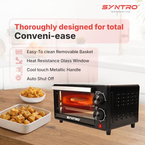 Image of Syntro Heatify 10L OTG (Oven Toaster Grill), Adjustable Temperature Control with Timer, Compact Baking, Grilling & Toasting Oven, Black