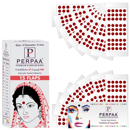 Image of PERPAA Kumkum Velvet Round Sticker Bindi Box of 15 Flaps for Ladies Women Forehead Bindi (Stick On) (Size 4, Diameter 8mm, Light Maroon)-Self-Adhesive
