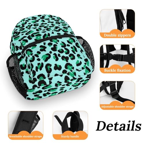 Green Leopard Skin Pattern 13 Inch Backpack Lightweight Double Shoulder Bag with Zippers Unisex Daypack3