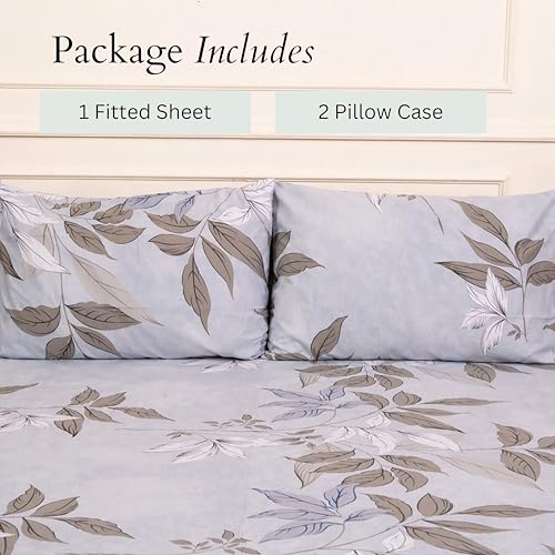 Image of Amazon Brand - Umi Cotton Fitted Bedsheet, Queen Size 78x60 Inches, Elastic Fit Bed Sheet, 10 Inch Deep Pocket, Soft Breathable Bedding, Durable Easy Care, with Pillow Cover-Misty Meadow