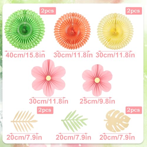 Image of SUNBEAUTY Paper Flowers Pink and Green Party Decorations Hanging Fans Spring Summer Decor for Wall Wedding Backdrop Bridal Shower Birthday - 9Pcs