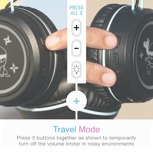 Image of MEE Audio KidJamz KJ55BT Bluetooth Wireless Safe Listening Headphones for Children with LED Lights, 85dB Volume Limiter, Microphone, & 40h Battery; Kids Headset for School /iPhone /iPad /Tablet (Black)